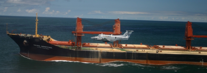 Overflying a Russian cargo ship inbound to the Atlantic